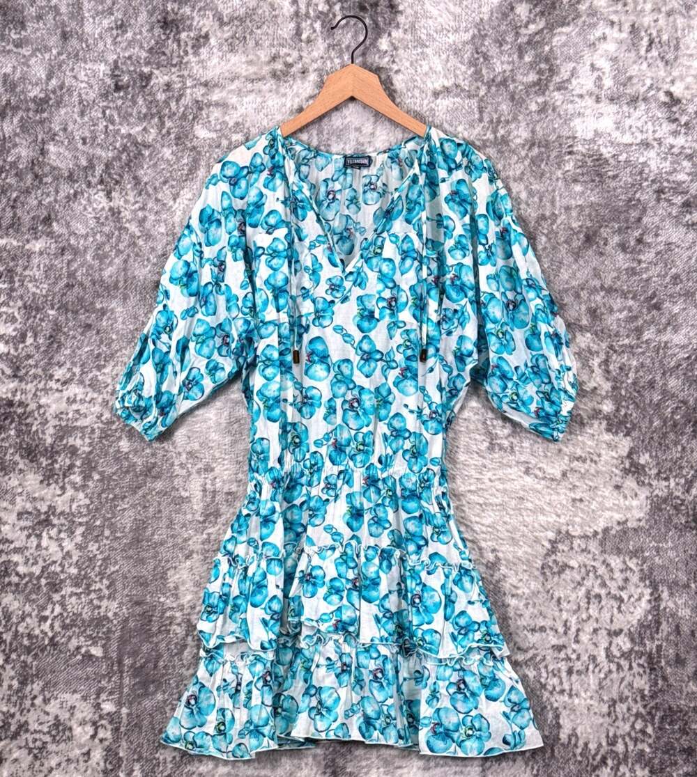 Vilebrequin Dress XS Womens Swim Coverup Lauriane Floral Smocked Mini Cover Up